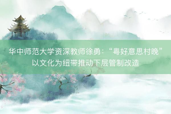 华中师范大学资深教师徐勇：“粤好意思村晚”以文化为纽带推动下层管制改造