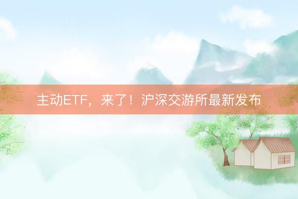 主动ETF，来了！沪深交游所最新发布