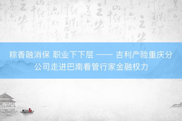 粽香融消保 职业下下层 —— 吉利产险重庆分公司走进巴南看管行家金融权力